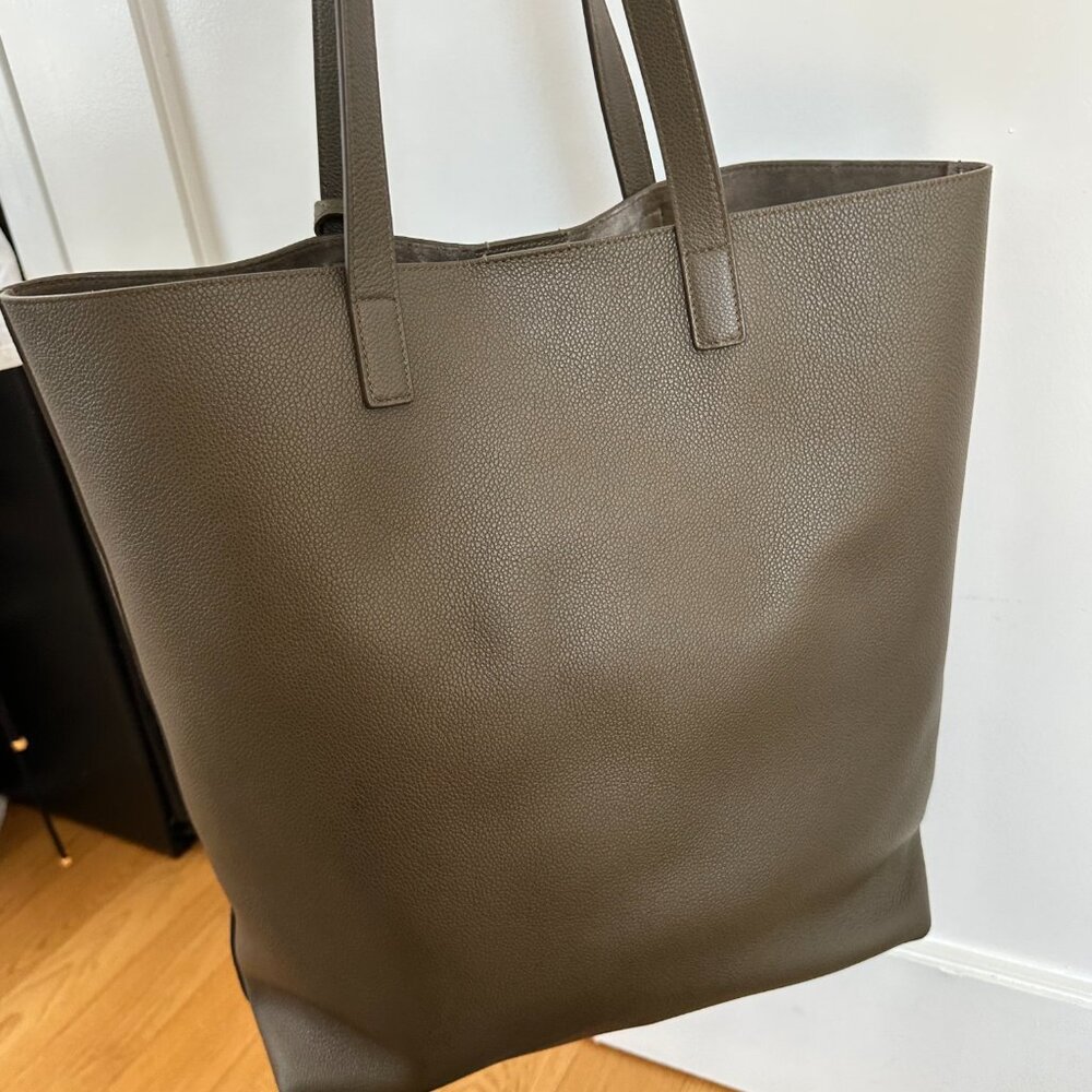 Saint Laurent Bold Shopping Bag With Zipped Pouch Leather Khaki Purse - Picture 8 of 16